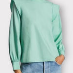Everlane NWT  The Wing Shoulder Mock Neck Ruffle Long Sleeve Blouse Green Size 8 Photo 0