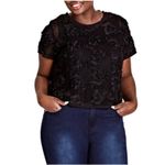 City Chic black 3D garden floral mesh cropped short sleeve blouse NEW XS/14 Photo 3