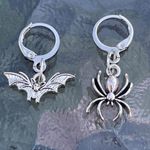 Handmade Silver Y2k Bat Spider Hoop Earrings , Punk Goth Boho Silver Hoop Photo 0