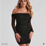 Windsor Black Off the Shoulder Long Sleeve Mesh Bodycon Mini Dress Photo 1