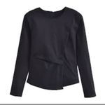 COS NWT  Draped Denim Top Black Womens US 10 Padded Shoulder Long Sleeve Blouse Photo 1