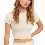 Nuuds baby tee cropped top ribbed beige fitted bone crewneck short sleeve skims Tan Size XS Photo 0