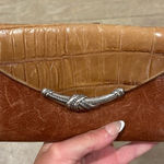 Brighton  Brown Leather Wallet w/ Croc-Embossed Flap & Silver Tone Knot Hardware Photo 0