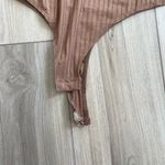 Amazon Womens Tan Ribbed Asymmetrical Neck Long Sleeve Bodysuit Size XL Photo 1