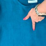 Bryn Walker  Blue Turquoise Linen Bell Sleeve Scoop Neck Hi-Low Blouse size L Photo 5