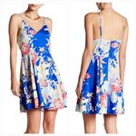 Yumi Kim Womens XS Floral Spaghetti Strap Fit & Flare Mini Dress Blue Pink Photo 1
