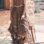 Boutique Saphari Tan/Black Leopard Print Boho Tie Waist Maxi Dress Photo 1