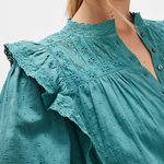 Free People NWT Wrapped In A Dream Embroidered Blouse North Sea Teal XS Photo 2