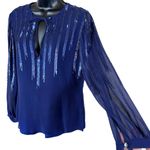 Frederika May Royal Blue Sequined Silk Long Sleeve Blouse Photo 3