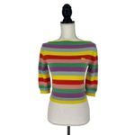 Etro Cashmere Stripe Multi Colored Cropped Boat Neck Stripe Sweater Yellow Photo 2
