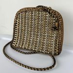 Vtg CEM Gold Metallic Woven Leather Crossbody Bag Full Zip Photo 3