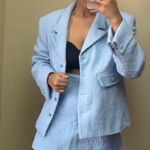 ZARA TWEED WEAVE TEXTURED BLAZER WITH BUTTON DETAILS BABY BLUE SIZE XS NEW Photo 4