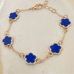 18K Gold Plated blue Clover bracelet stainless steel womens jewelry Photo 0