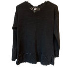 Vintage Black Embroidered Floral Sweater L Ramie Cotton 90s Size L Photo 1