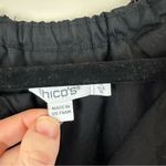 Chico's  Poplin Fringe Puff Sleeve Dress Midi Length Black Tiered Skirt Size 12 Photo 3