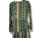 Altar'd State  Olive Green Multi Boho Print Long Sleeve V-Neck Tiered Maxi Dress Photo 6