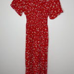 Anthropologie Kindred Red Floral Wide Leg Smocked Waist Flounce sleeve Jumpsuit Photo 0