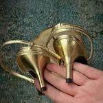 NOS 2011 Lauren Ralph Lauren gold leather ankle strap kitten heels, size 7.5B Photo 6