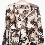 Lapis Womens Top Size L Brown Beige Abstract Draped Boho Artsy Retro Office Size L Photo 2