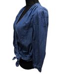 Madewell Denim Wrap Top 70s Retro Style Crop 3/4 Sleeve V-Neck Mid Blue Small Photo 1