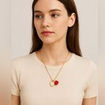 Lucky Brand Gold Double Chain Heart & Rose Necklace Photo 0