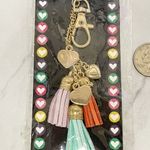 Gold Tone Purple Green Orange Tassel Heart Bag Charm Keychain Keyring Photo 6