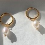 Dangle Pearl Earrings, Fresh Water Pearl Earrings Gold Photo 1