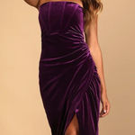 Lulus Glamorous Celebrations Dark Purple Velvet Strapless Tulip Dress Photo 0