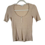 Vince  Linen Blend Beige Henley Short Sleeve Scoop Neck Capsole Womens Small Photo 0