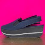 Jil Sander  Navy Blue Canvas Slingback Platform Closed Toe Sandal Sz 39 Photo 2