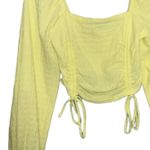 Sophie Rue  Top Womens Small Yellow Long Sleeve Cropped Ruched Square Neck Blouse Photo 3