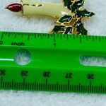 Candle Stick Holly Leaves Berries Christmas Pin Brooch Holiday Wear Vintage Photo 9
