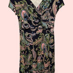 Talbots Cute  stretchy paisley babydoll v-neck dress midi cap sleeve flowy fairy Photo 0