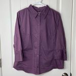Merona NWOT  women’s medium purple 3/4 sleeve full button down front collar shirt Photo 0