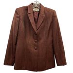 Le Suit Vintage Maroon Brown Pinstripes Twill 4P 4 Petite Blazer Jacket y2k Boss Photo 0