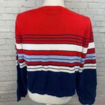 Marsh Landing  Sweater Vintage V Neck 100% Cotton Striped Red/Blue/White-Medium Photo 2