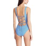 Ralph Lauren New! POLO Striped Lace-up One-Piece Swimsuit Bathing Suit Blue Photo 4