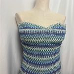 Wow Couture Colorful Embroidered Mini Dress Blue Green Strapless Dress Small Photo 2