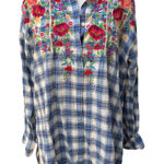 Johnny Was  Plaid Blue Floral Button Down Tunic Dress Boho EUC Large Photo 0