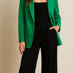 Spring + Mercer Emerald Green Satin Blazer in Large | Tailored One Button Photo 0