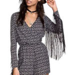 H&M  Coachella SZ 6 black and white abstract romper with fringe Photo 0