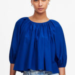 Madewell Shirred Puff Sleeve Top Cotton Silk Voile in Bright Sapphire Size Large Photo 0