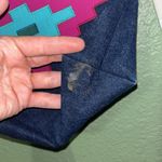 1970s Novelty Denim Geometric Aztec Wood Detail Top Handle Purse Photo 8