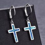 Shiny Opal & Silver Cross Pendant Earrings, Holy Land Jerusalem Catholic Charm Photo 2