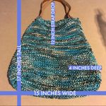 LINDA'S ORIGINAL GREEN, AQUA & TAN STRAW WITH LEATHER STRAPS LARGE TOTE BAG Multiple Photo 12