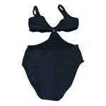 Aerie NWT  Wide Rib Cut Out Ring One Piece Swimsuit Black Large Photo 3