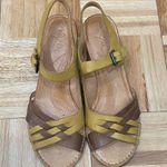 NAYA “Fausta” Yellow Woven Leather Ankle Strap Wedge Heeled Sandal Size 9 Photo 2