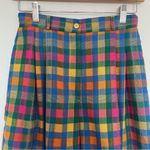 Vintage TanJay Rainbow Checkered Gingham High Rise Pleated Shorts Colorful Plaid Blue Size XS Photo 2