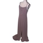 Birdy Grey  Crepe Dark Mauve Maxi Bridesmaid Dress Side Slit Cowl Neck Photo 6