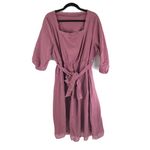 Bloomchic Solid Square Neck Pocket Contrast Lace Belted Dress Mauve 14 Photo 2